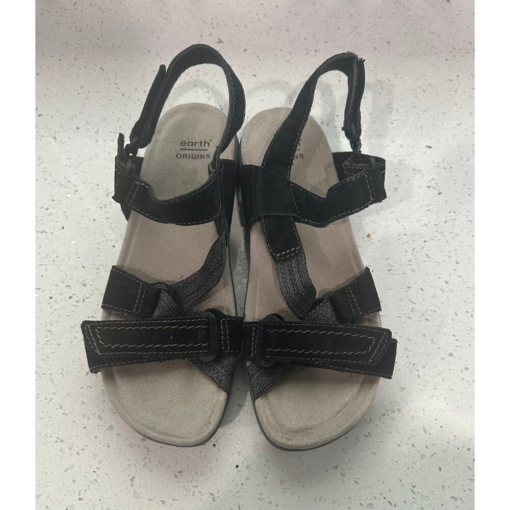 Earth Origins Savoy Slade Sandals Womens Size 9.5M Black Suede Slingback Flats